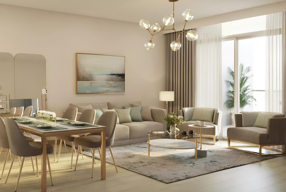 Luxurious living room interior of an apartment in Luma22, featuring stylish furnishings and ample natural light.