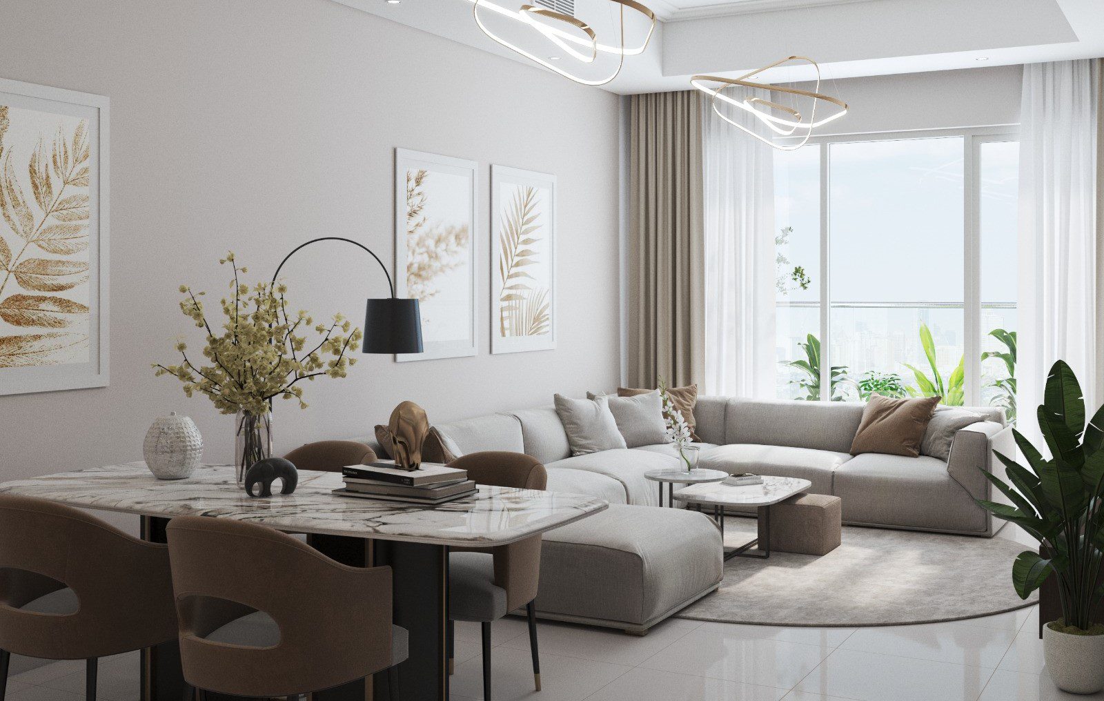 Elegant living room in Ajman One Phase 2 showcasing spacious design and modern decor