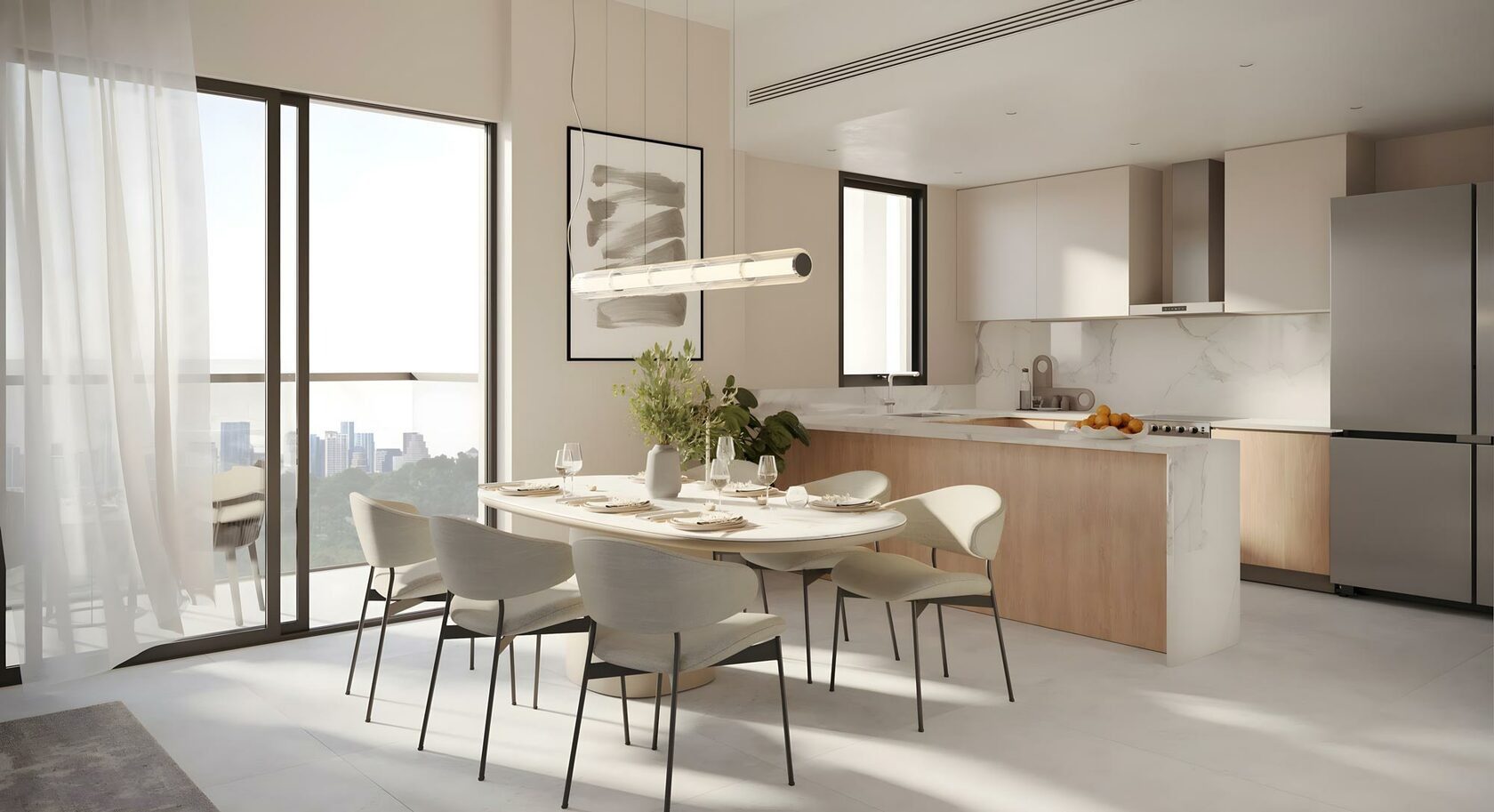 Kitchen and dining area in Cello by Taraf featuring sleek design and high-quality finishes.