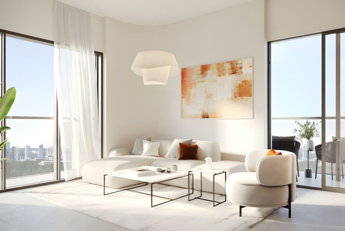 Interior view of a living room in Cello by Taraf featuring modern furnishings and large windows.