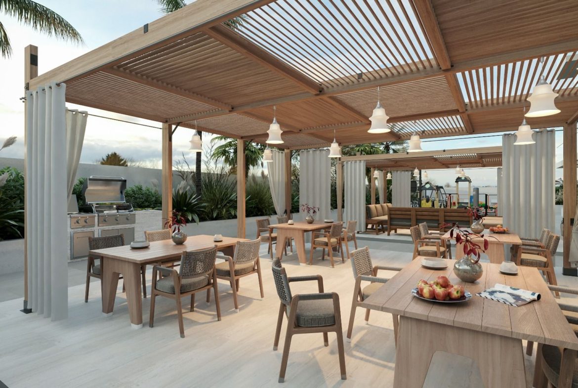 Beautifully designed outdoor dining space perfect for entertaining at Violet Tower.