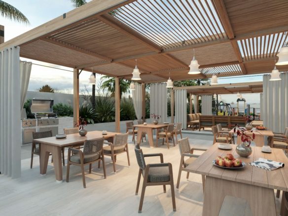 Beautifully designed outdoor dining space perfect for entertaining at Violet Tower.