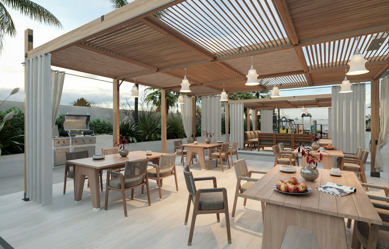 Beautifully designed outdoor dining space perfect for entertaining at Violet Tower.