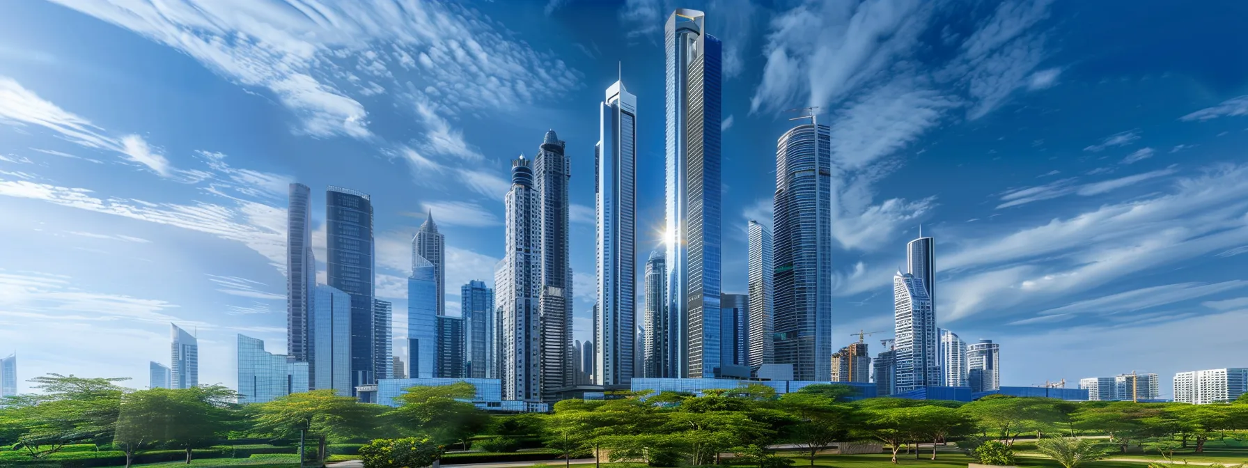 a majestic skyline featuring the fusion of modern skyscrapers and traditional architecture in abu dhabi.